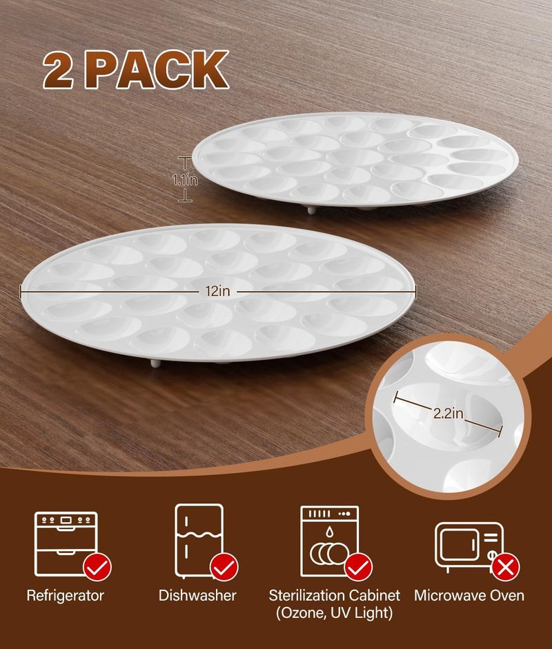 PAHTTO Deviled Egg Platter 2PACK, Deviled Egg Trays with 24 Slot Each, Egg Container for Party Display, Portable Easter Egg Holder, Dishwasher Safe Melamine, 12inch Diameter - Image 2
